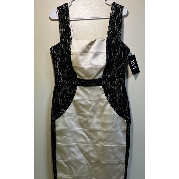 NWT Jax Cocktail Dress Stretch Ivory & Black Lace Sequins Bodycon Size 14 - Picture 3 of 10